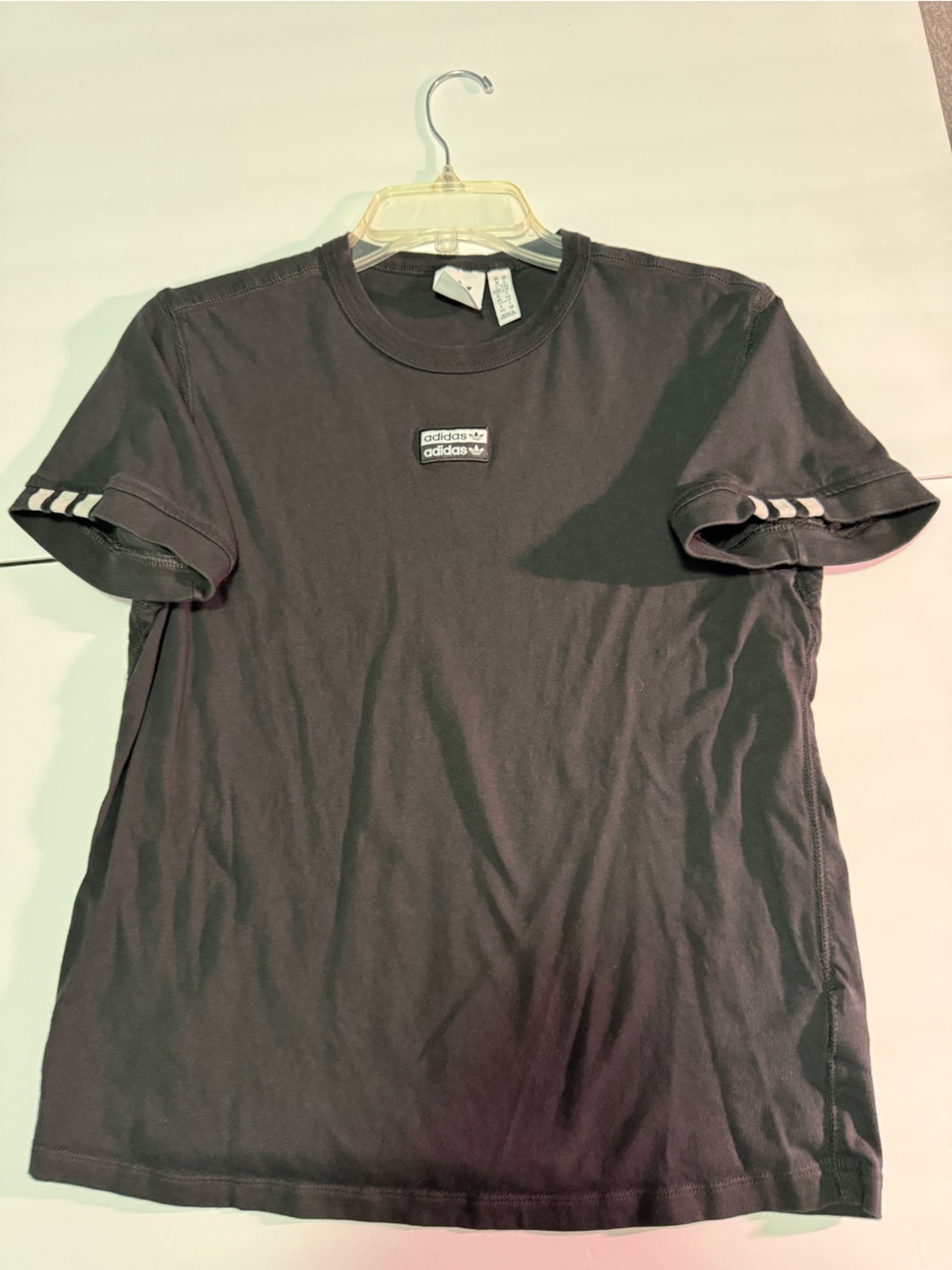 Adidas Black Tee with White Stripe Sleeve Detail